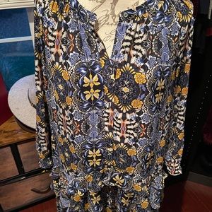 LOFT Button Up Dress with Bottom Ruffles